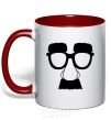 Mug with a colored handle Mustache glasses red фото