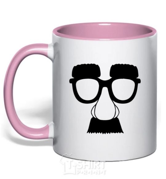 Mug with a colored handle Mustache glasses light-pink фото