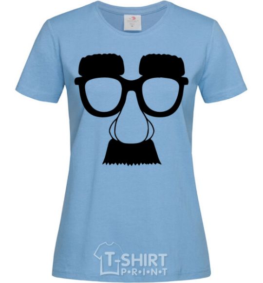 Women's T-shirt Mustache glasses sky-blue фото
