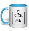 Mug with a colored handle Kick me note sky-blue фото