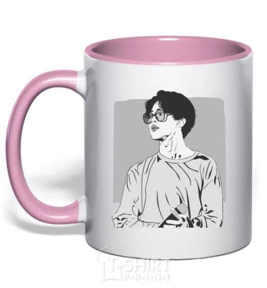 Mug with a colored handle Chimin light-pink фото