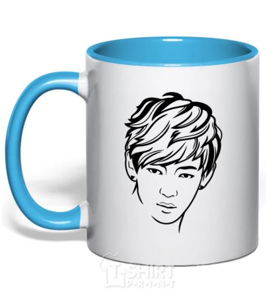 Mug with a colored handle Kim Taehyung sky-blue фото