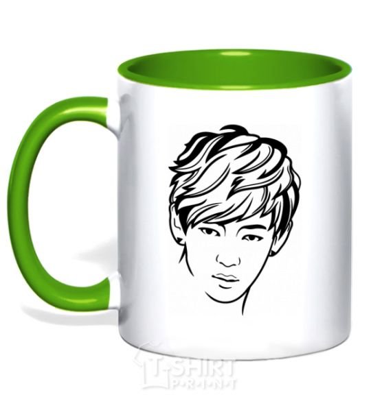 Mug with a colored handle Kim Taehyung kelly-green фото