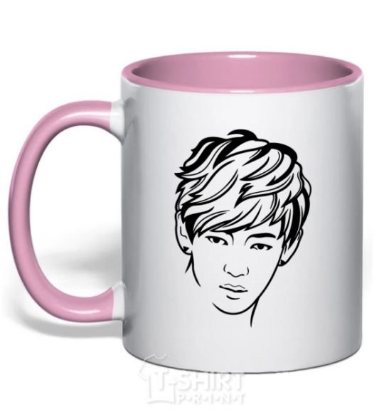 Mug with a colored handle Kim Taehyung light-pink фото