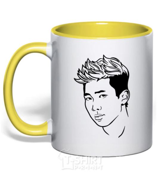 Mug with a colored handle Rap Mon yellow фото