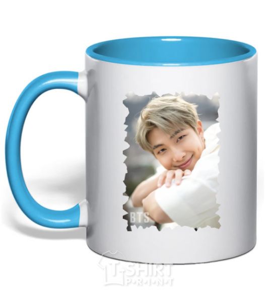 Mug with a colored handle RM bts sky-blue фото