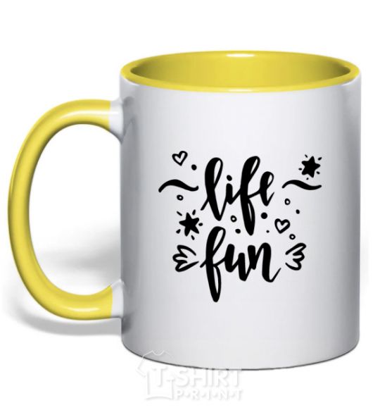 Mug with a colored handle Life fun yellow фото