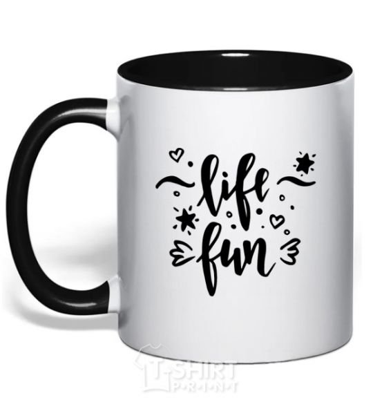 Mug with a colored handle Life fun black фото