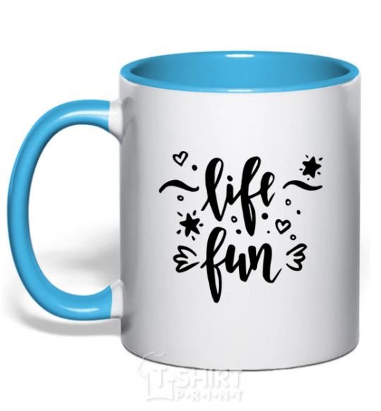 Mug with a colored handle Life fun sky-blue фото