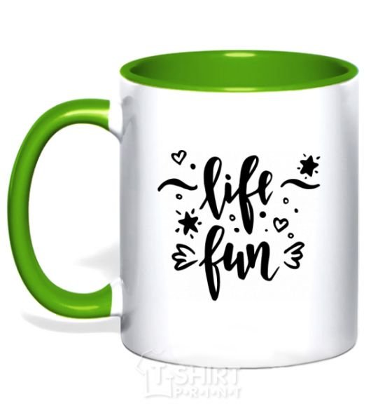 Mug with a colored handle Life fun kelly-green фото