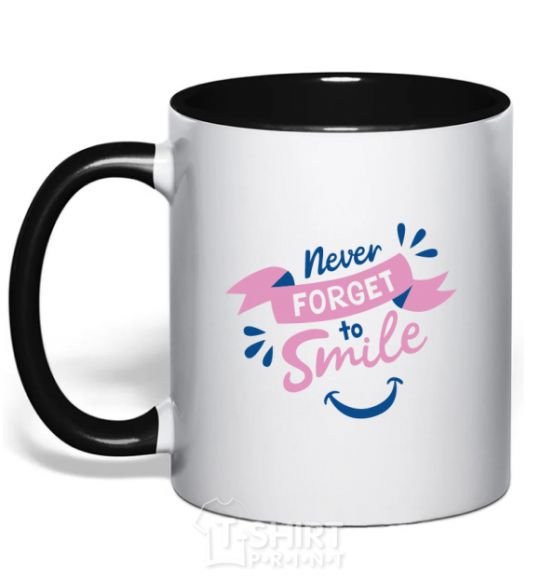 Mug with a colored handle Never forget to smile black фото