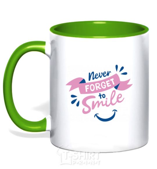 Mug with a colored handle Never forget to smile kelly-green фото