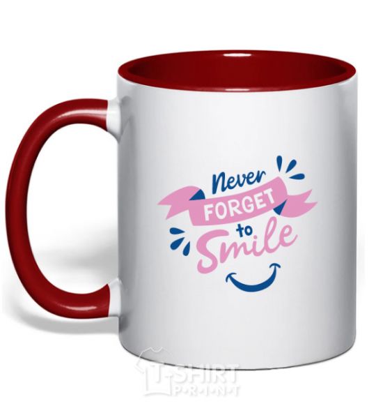 Mug with a colored handle Never forget to smile red фото