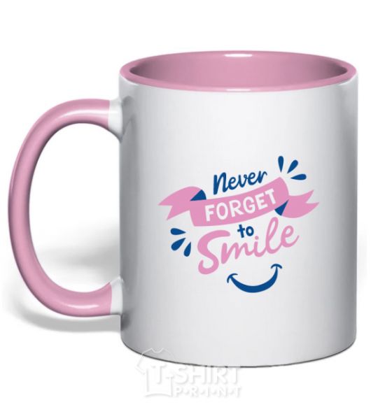 Чашка с цветной ручкой Never forget to smile Нежно розовый фото