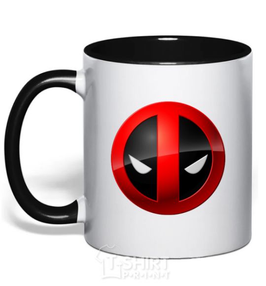 Mug with a colored handle Deadpool face logo black фото