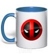 Mug with a colored handle Deadpool face logo royal-blue фото