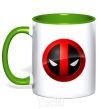 Mug with a colored handle Deadpool face logo kelly-green фото