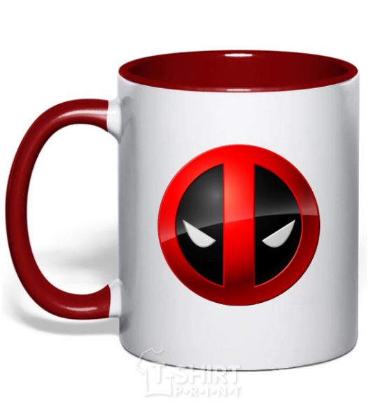 Mug with a colored handle Deadpool face logo red фото