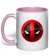 Mug with a colored handle Deadpool face logo light-pink фото
