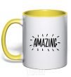 Mug with a colored handle Amazing yellow фото