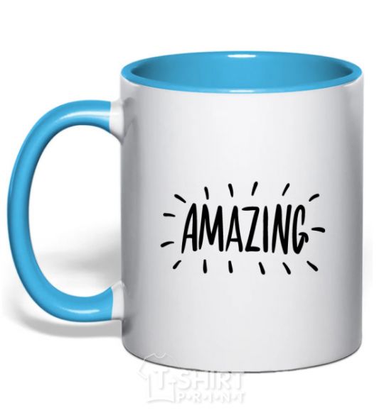 Mug with a colored handle Amazing sky-blue фото