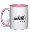 Mug with a colored handle Amazing light-pink фото