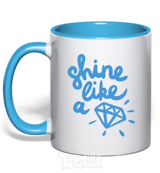 Mug with a colored handle Shine like sky-blue фото