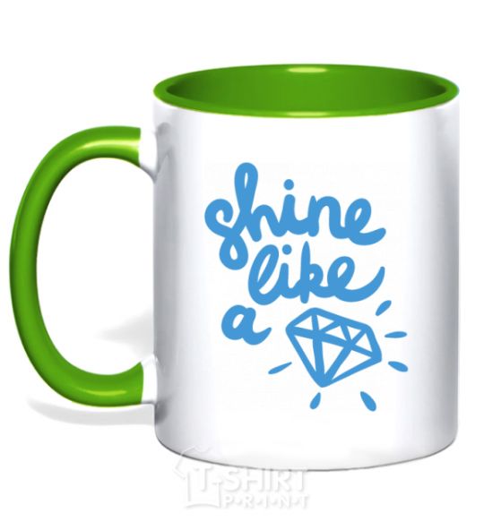 Mug with a colored handle Shine like kelly-green фото