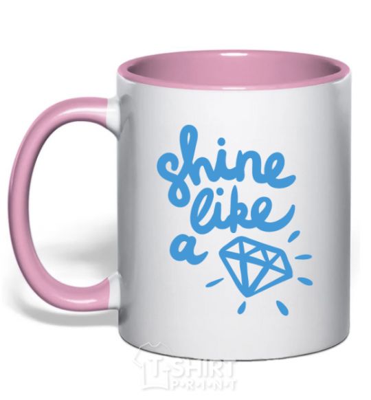 Mug with a colored handle Shine like light-pink фото