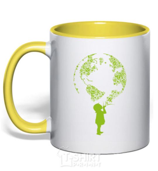 Mug with a colored handle Girl Earth yellow фото