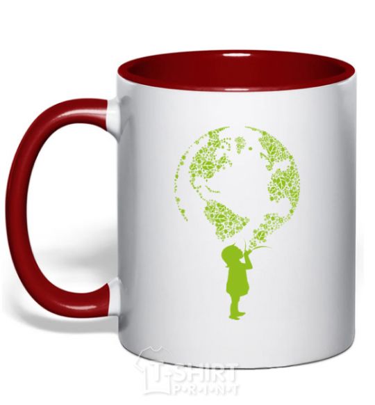 Mug with a colored handle Girl Earth red фото