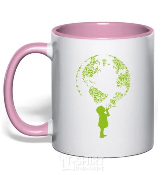 Mug with a colored handle Girl Earth light-pink фото