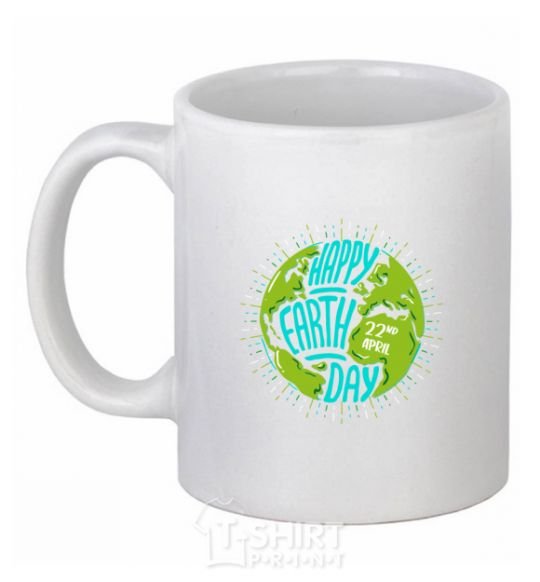 Ceramic mug Happy Earth day green White фото