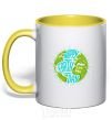 Mug with a colored handle Happy Earth day green yellow фото