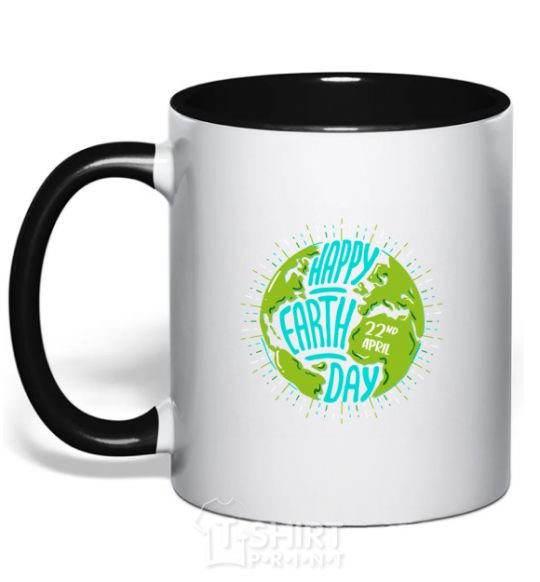 Mug with a colored handle Happy Earth day green black фото