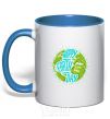 Mug with a colored handle Happy Earth day green royal-blue фото