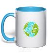Mug with a colored handle Happy Earth day green sky-blue фото
