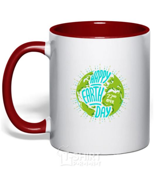 Mug with a colored handle Happy Earth day green red фото