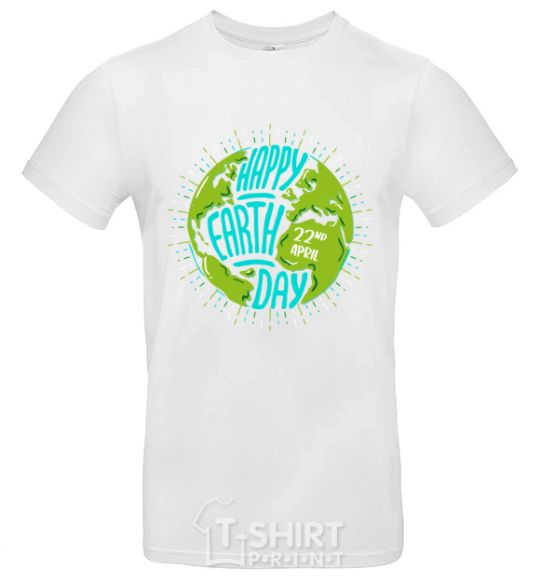 Men's T-Shirt Happy Earth day green White фото