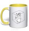 Mug with a colored handle Heart in cube yellow фото