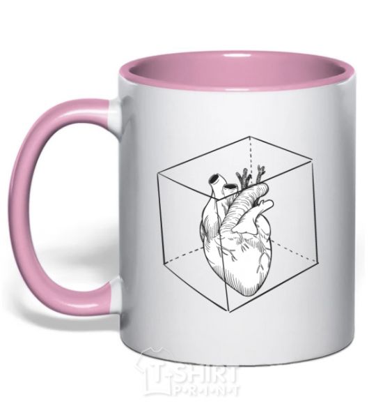 Mug with a colored handle Heart in cube light-pink фото