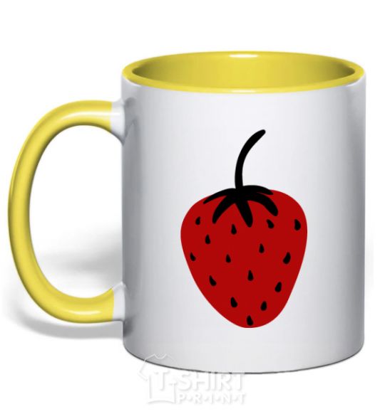 Mug with a colored handle Strawberry black red yellow фото