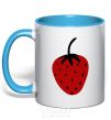Mug with a colored handle Strawberry black red sky-blue фото