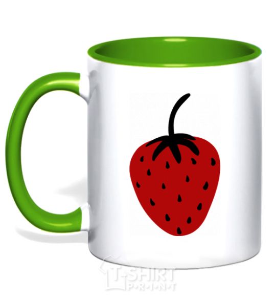 Mug with a colored handle Strawberry black red kelly-green фото