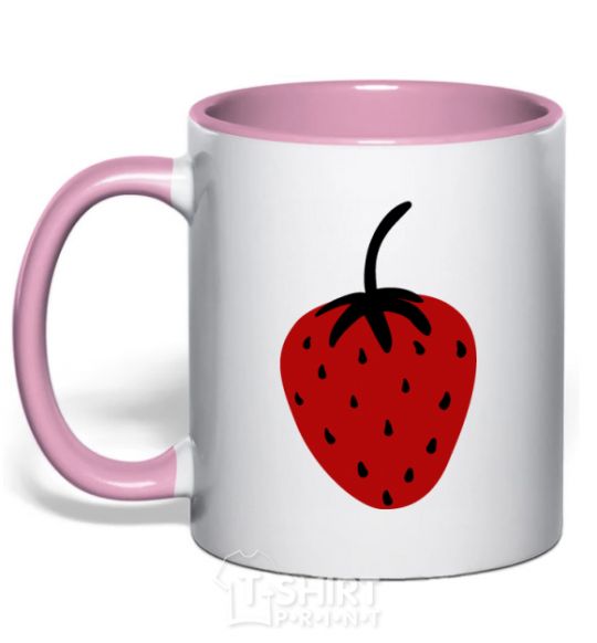 Mug with a colored handle Strawberry black red light-pink фото