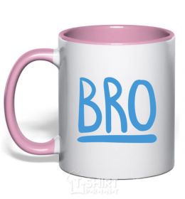 Mug with a colored handle Bro line light-pink фото