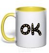 Mug with a colored handle Ok yellow фото