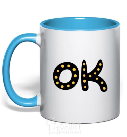 Mug with a colored handle Ok sky-blue фото