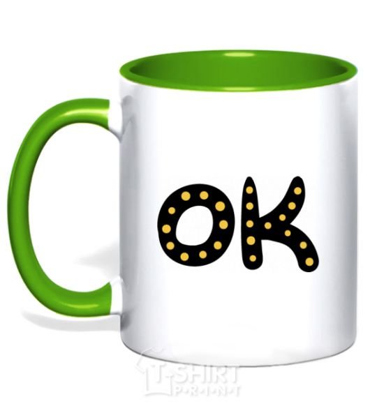Mug with a colored handle Ok kelly-green фото