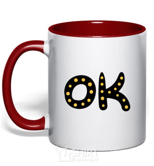 Mug with a colored handle Ok red фото